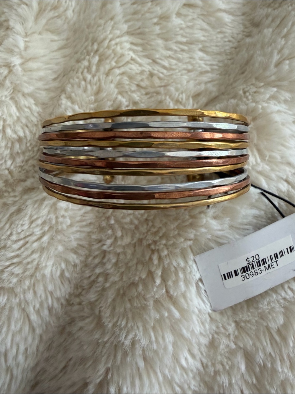 NWT Tri Tone Hammered Open Cuff Bracelet Gold Silver Copper